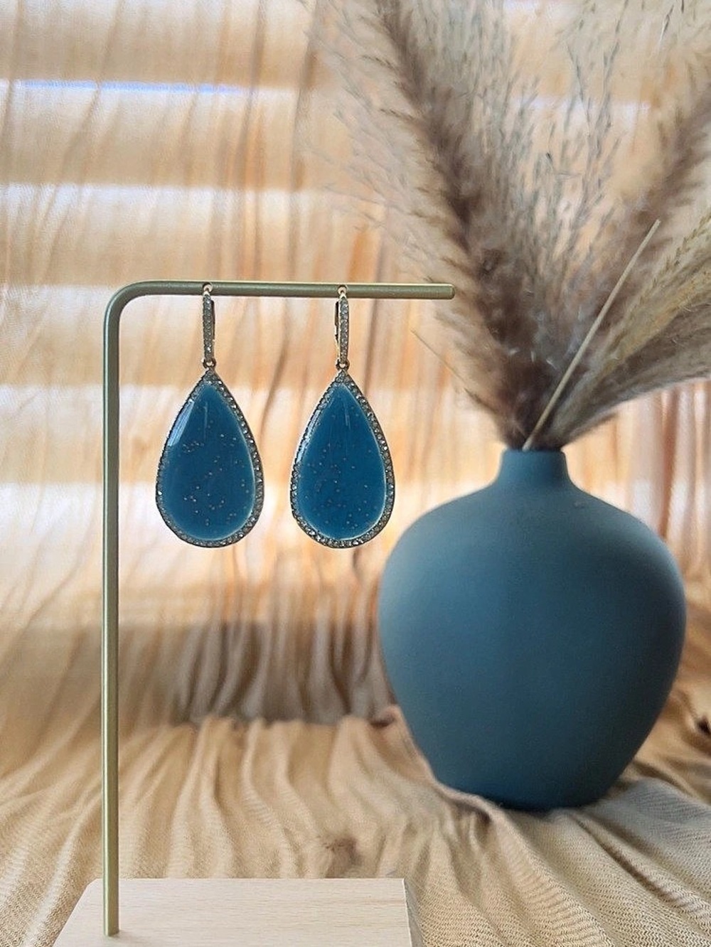 Blue Teardrop Rhinestone Earrings